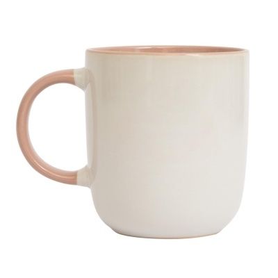 Caneca branca com interior e pega cor-de-rosa