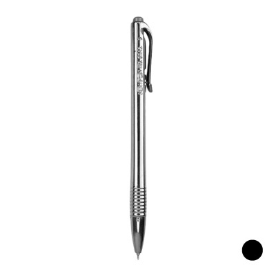 Caneta esferográfica metálica prateada com clip e textura em relevo