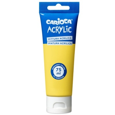 Tubo de tinta acrílica de 75 ml, azul e amarelo, marca Carioca