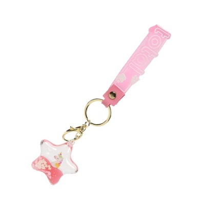 Chaveiro rosa com pingente em forma de estrela com unicórnio