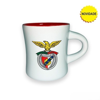 Caneca branca com brasão colorido do SL Benfica e interior vermelho