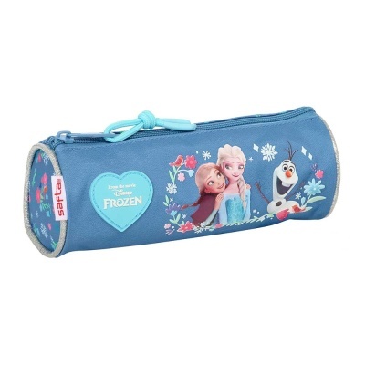 Estojo azul temático Frozen com personagens Disney e fecho de correr