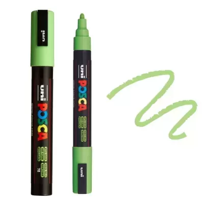 Caneta marcador Uni Posca verde claro com traço verde ao lado