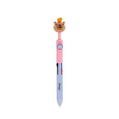 Caneta esferográfica multicolor com decoração de urso e laranja