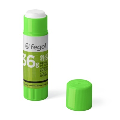 Stick de cola Fegol verde e branco com tampa verde fora
