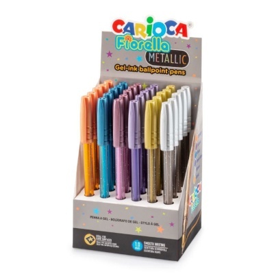 Expositor com canetas de tinta de gel metalizadas coloridas