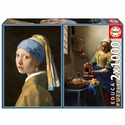 Caixa de puzzle com imagens de pinturas clássicas e texto EDUCA PUZZLE 2x1000