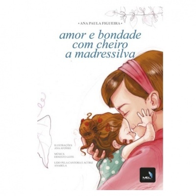 Capa de livro com mãe beijando criança, título em azul, fundo branco