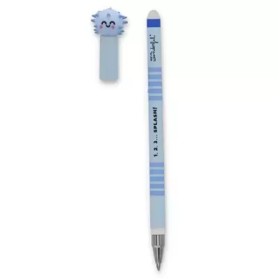 Caneta azul clara com tampa de figura divertida de ouriço do mar