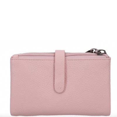 Carteira feminina cor de rosa com fecho e aba