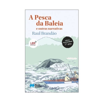 Livro 'A Pesca da Baleia e outras narrativas' de Raul Brandão com ilustração de baleia e barco no mar