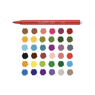 Caneta marcador permanente vermelha sobre amostras coloridas