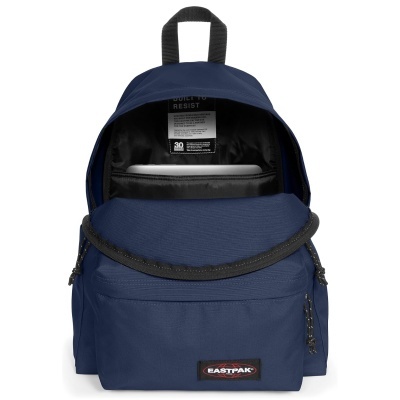 Mochila azul escuro Eastpak com bolso frontal e interior visível