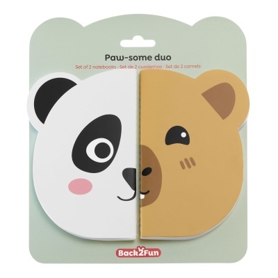 Conjunto de 2 cadernos panda e urso em embalagem verde