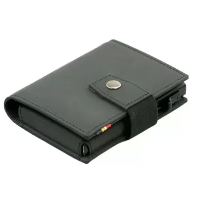 Carteira preta compacta com botão de pressão