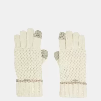 luvas tricotadas creme com pontas cinza e punhos nervurados