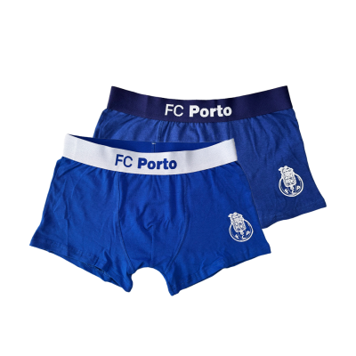 Dois boxers azuis com cós elástico e logotipo FC Porto.