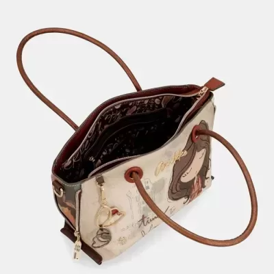 Mala de mão Anekke com design ilustrado e alças castanhas