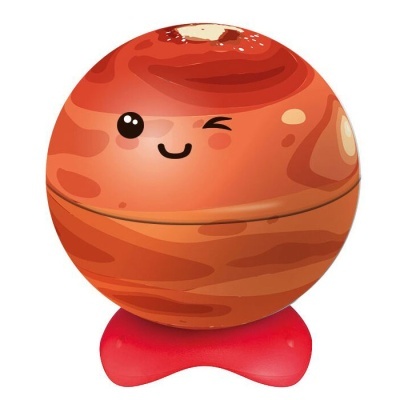 Bálsamo labial em formato de planeta vermelho sorridente com suporte vermelho