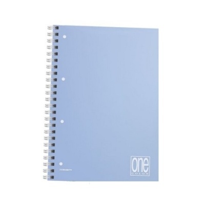 Caderno de capa azul clara com espiral branca