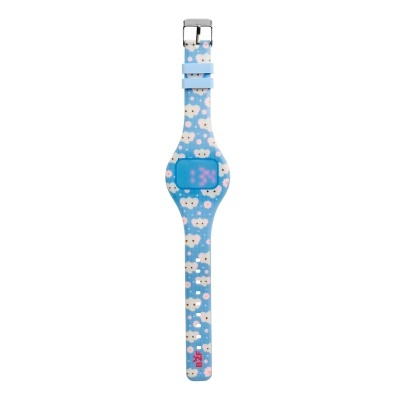 Relógio digital azul com padrão de ursinhos e flores para criança