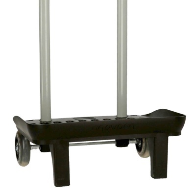 Carrinho de transporte metálico com rodas e base preta