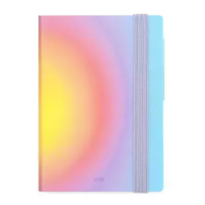 Caderno com capa colorida e elástico cinza