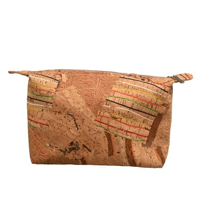 Necessaire de cortiça com riscas multicoloridas e fecho de correr