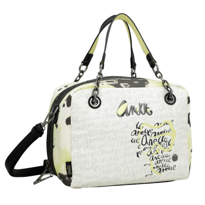 Mala Anekke branca e amarela com estampas e alças pretas