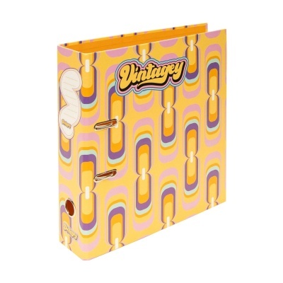 Arquivador colorido com padrão geométrico e texto Vintagey