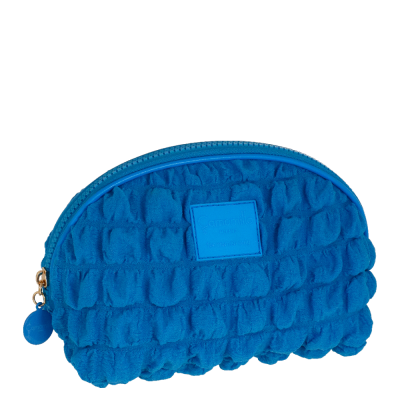 Bolsa pequena azul com fecho de correr e textura felpuda