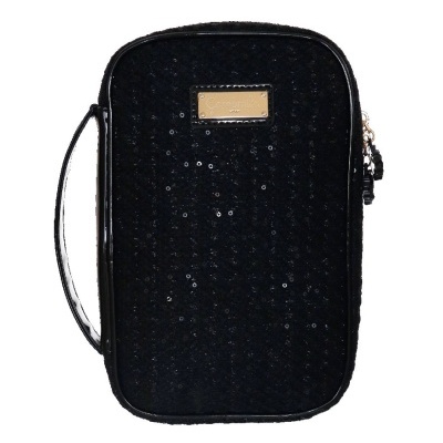 Mala de mão preta com lantejoulas e fecho zip