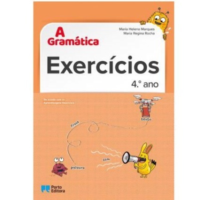 Capa de livro de exercícios de gramática para o 4.º ano com ilustrações animadas