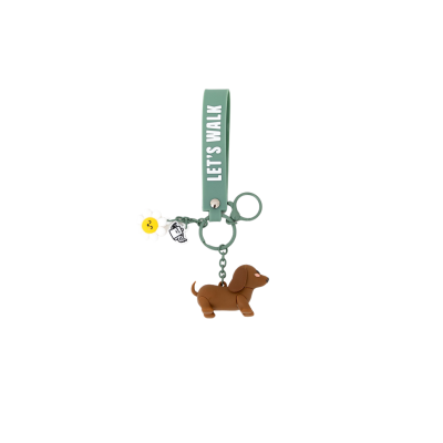 Chaveiro verde LETS WALK com cachorrinho e flores em anexo