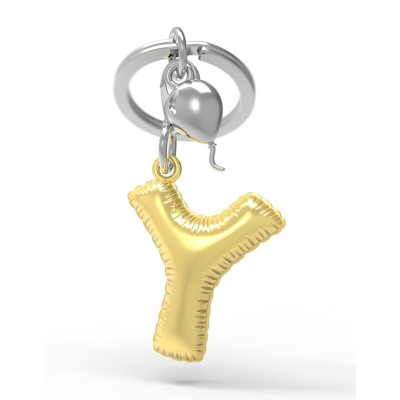 Chaveiro com pingente em forma de balão dourado letra Y e balão prateado