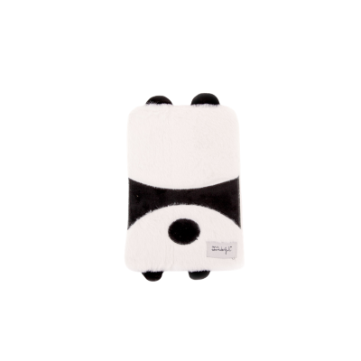 Capa felpuda branca e preta para agenda ou livro com padrão de panda e etiqueta mr. wonderful