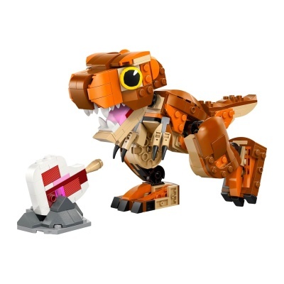 Figura de dinossauro T-Rex em blocos de construção cinza e castanho