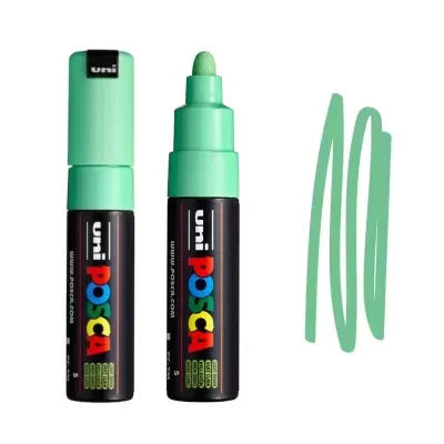 Marcadores POSCA uni com tampas verdes menta e traços verdes