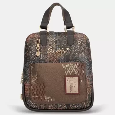 Mochila Anekke multicolorida com bolso frontal castanho e alças pretas