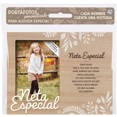 Portafotos personalizado de madeira clara com padrão floral e texto Neta Especial