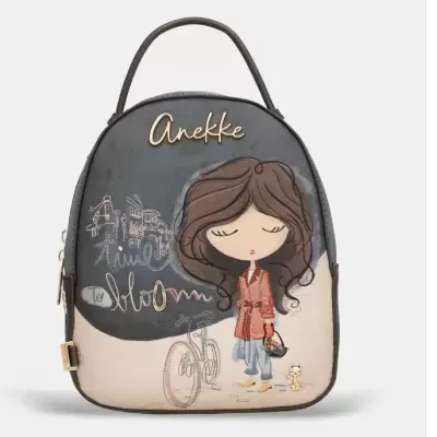 Mochila Anekke com ilustração de menina castanha e bicicleta