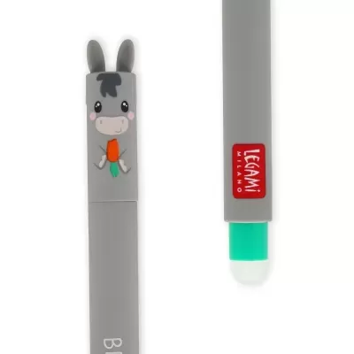 Caneta marcador cinzenta com figura de burro e etiqueta LEGAMI MILANO