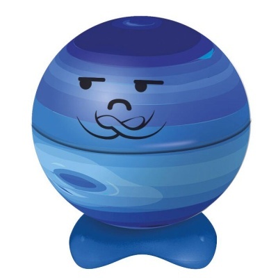 Bola azul com rosto desenhado e base azul escura