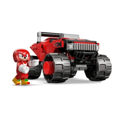 Figura vermelha e veículo off-road de construção com chamas