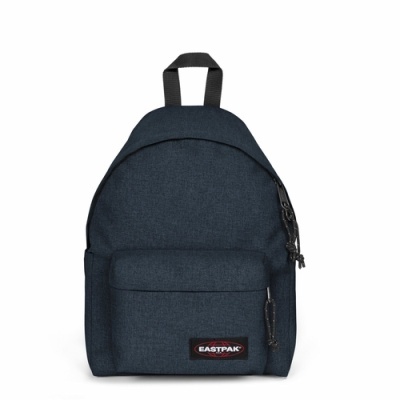 Mochila Eastpak azul escuro com bolso frontal e alça superior preta