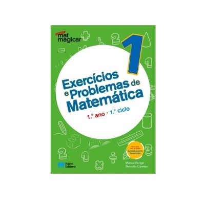 Capa verde de livro de Matemática para o 1.º ano com texto e logos