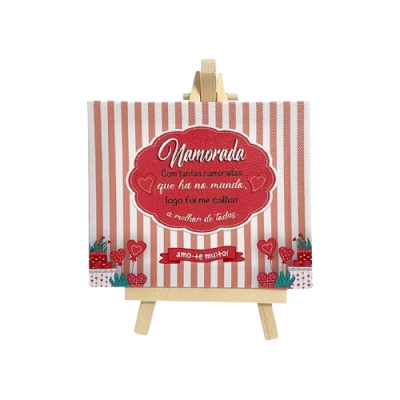 Quadro decorativo em tecido com texto para namorada, suporte de madeira