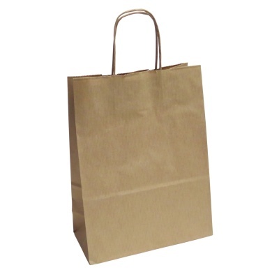 Saco de papel castanho com alças torcidas