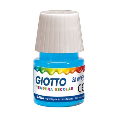 Frasco pequeno de tinta tempera escolar azul GIOTTO com tampa branca e rótulo colorido