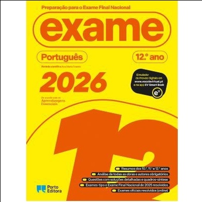 Capa amarela de livro exame Português 12.º ano 2026
